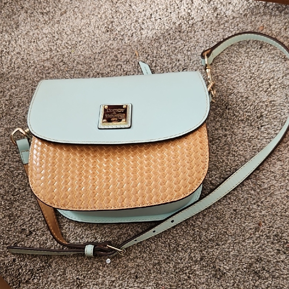 Dooney& Burke Tan and Lt Blue Women's Sattle Bag/Crossbody